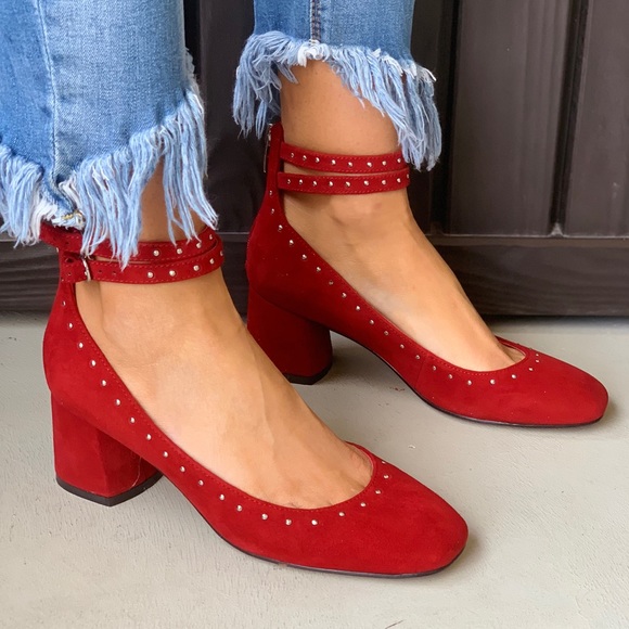 Urban Outfitters Shoes - Downtown Red Block Low Heel Mary Jane Pump
